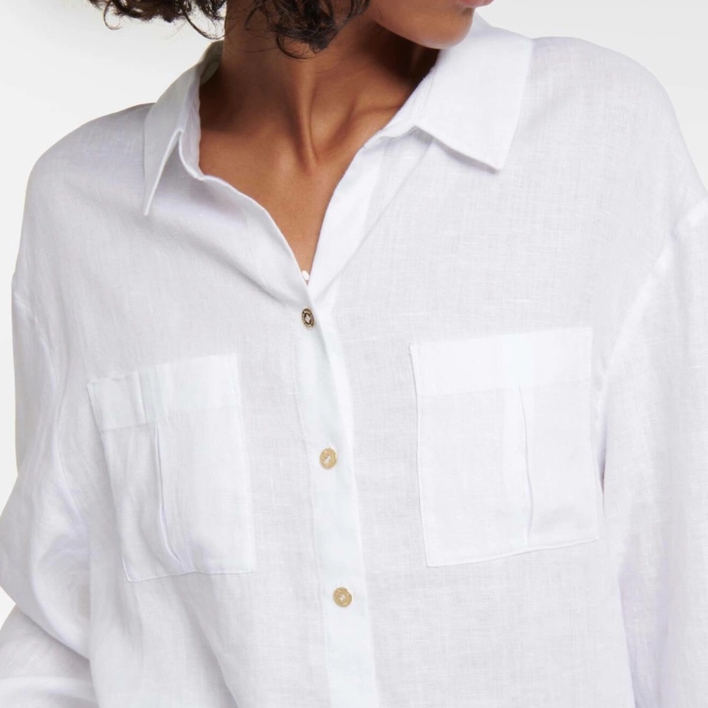 Cynthia Rowley White Button-Up long sleeved cropped Linen Shirt